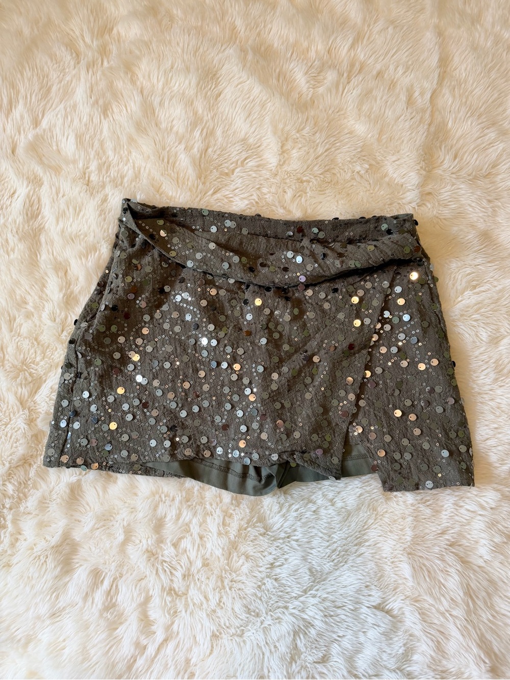 Zara Olive Green Sequin Wrap Skort